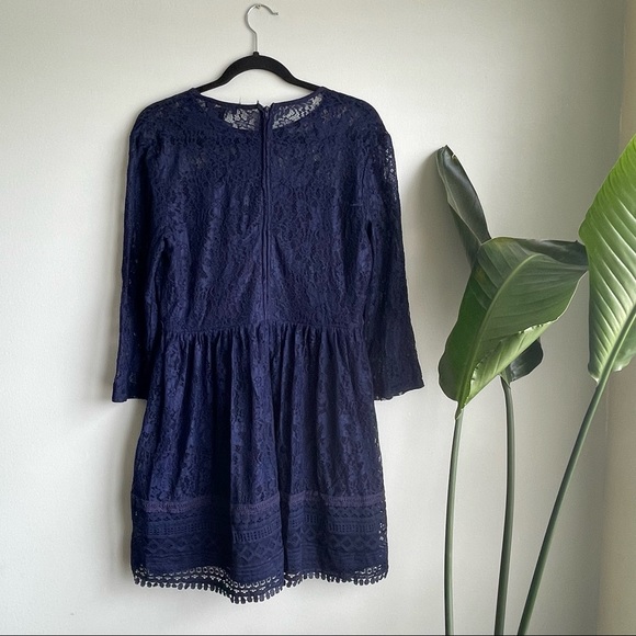 Dark Blue Longsleeve Detailed Dress - Picture 2 of 5
